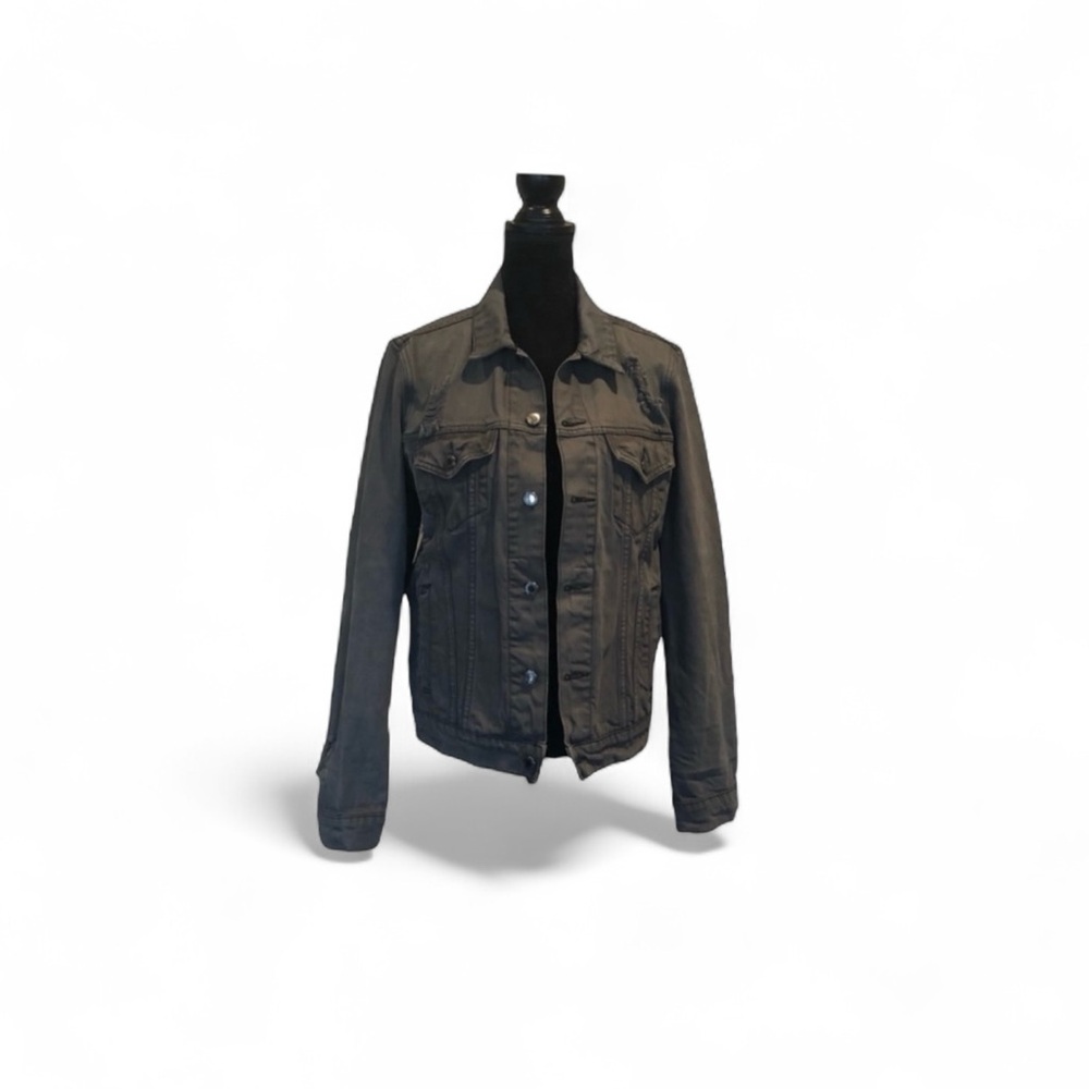 Criminal Damage distressed button front casual khaki denim jacket size small